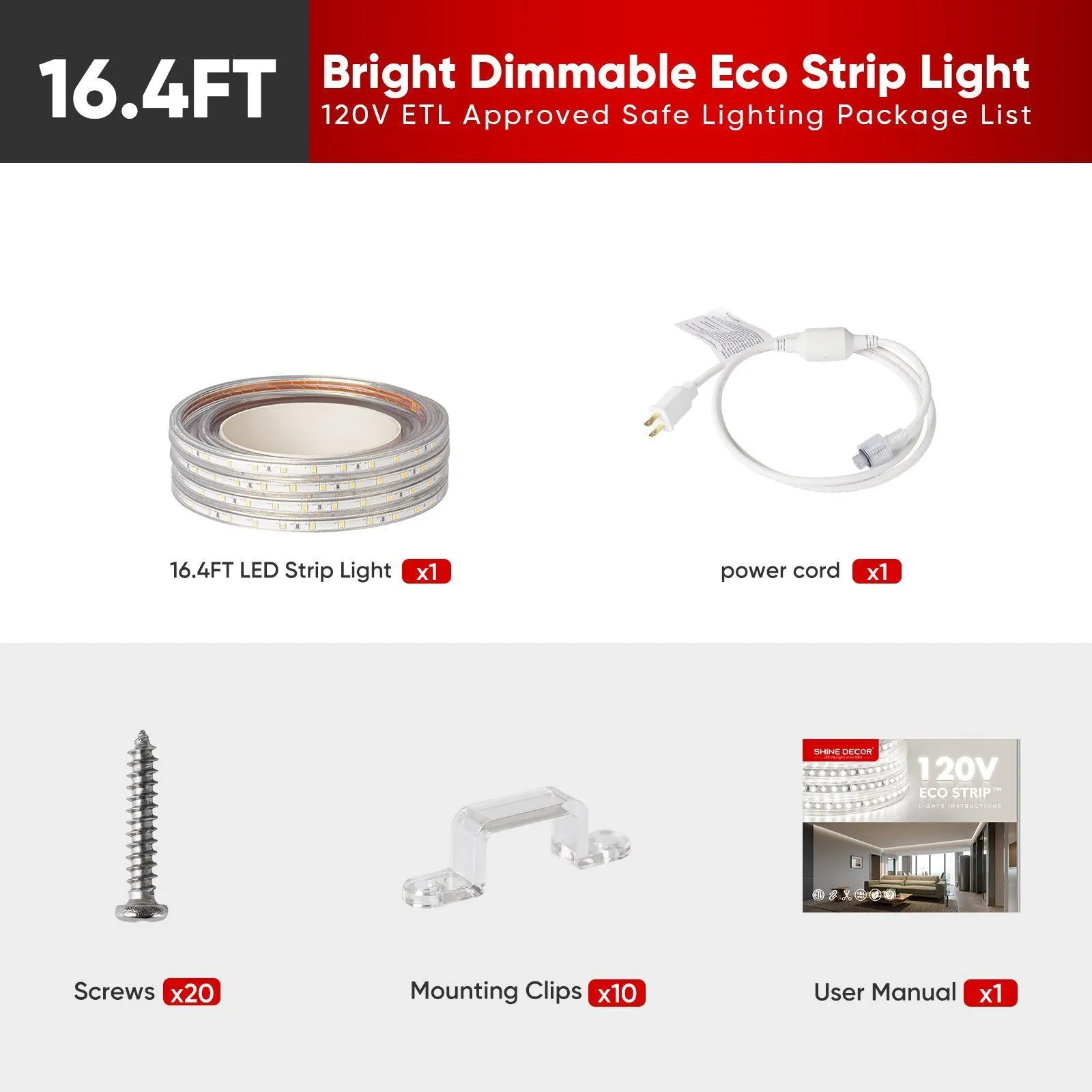 110V Eco LED Strip Light 6000K Cool White Energy Efficient 331Lumens/M