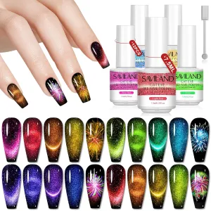 12 Colors Crystal Cat Eye Gel Nail Polish Set : Glitter Spring Summer Shiny Dreamy Series