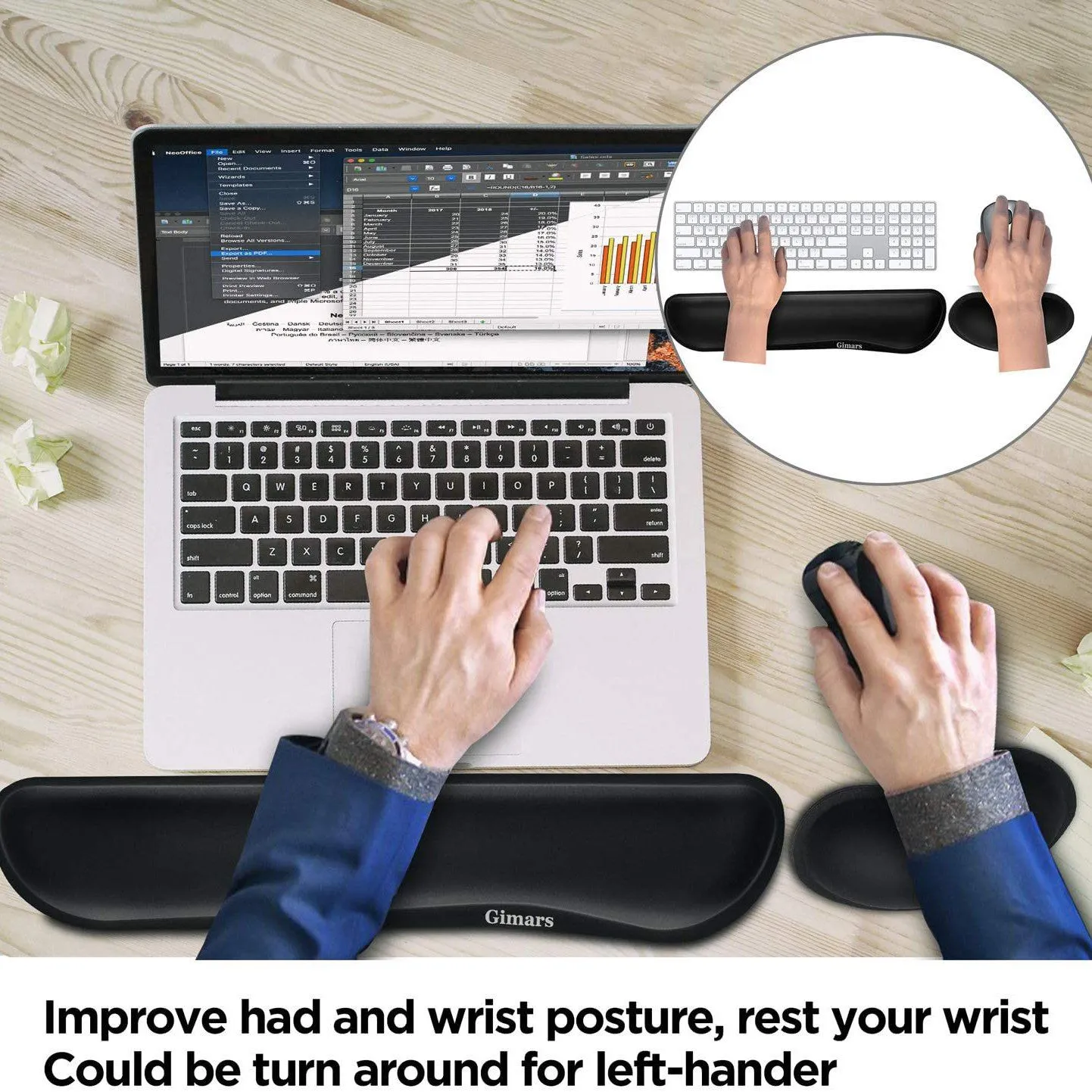 2-Pack: Gimars Upgrade Enlarge Gel Memory Foam Set Keyboard Wrist Rest Pad