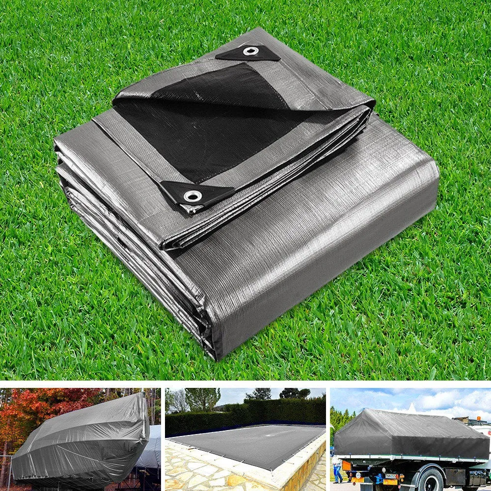 3.6x7.3m Tarp Camping Tarps Poly Tarpaulin Heavy Duty Cover 180gsm Silver