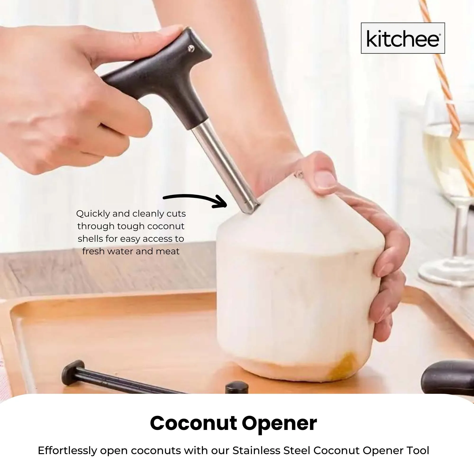 50x Kitchee Coconut Opener - Stainless Steel Hole Punch Kitchen Tool