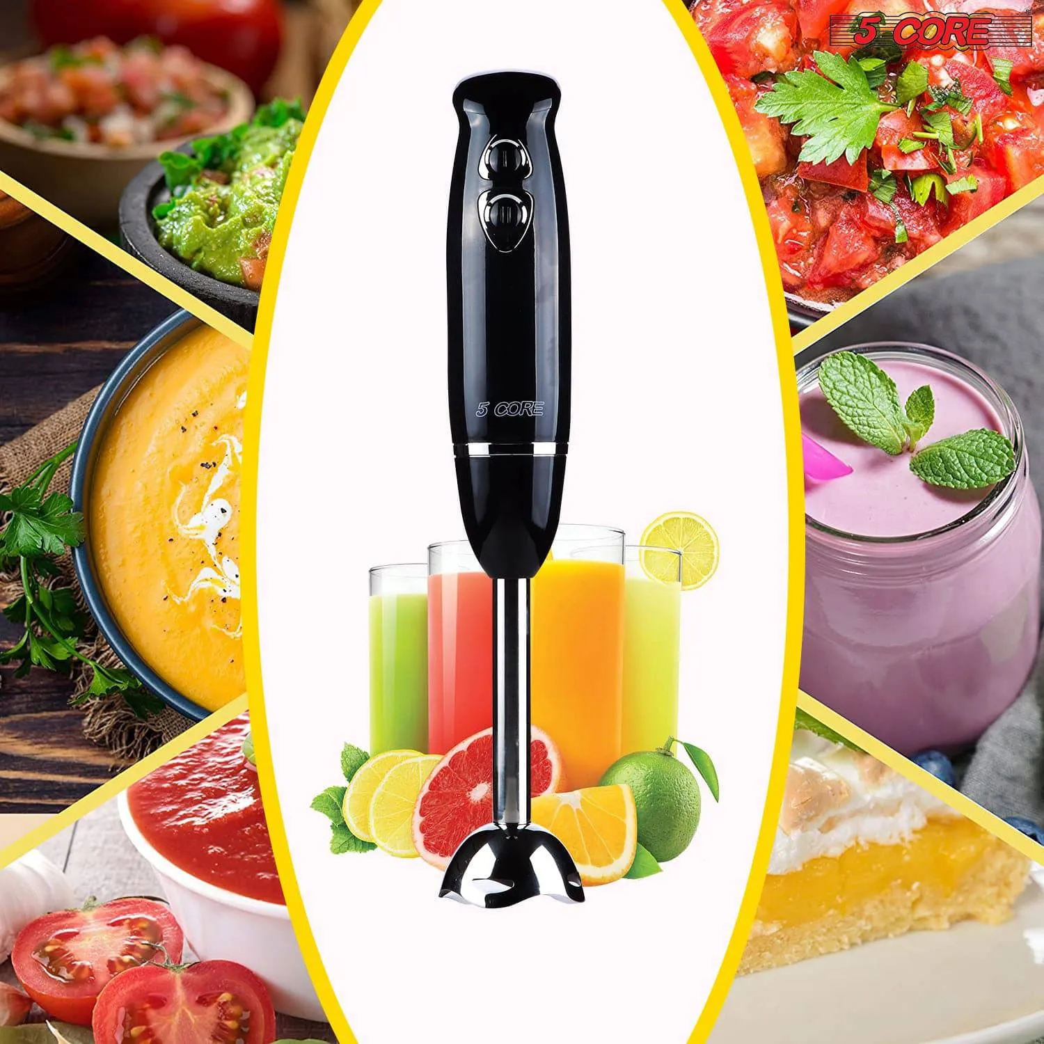 5Core 500W Immersion Blender Handheld 2 Speed Stainless Steel ,