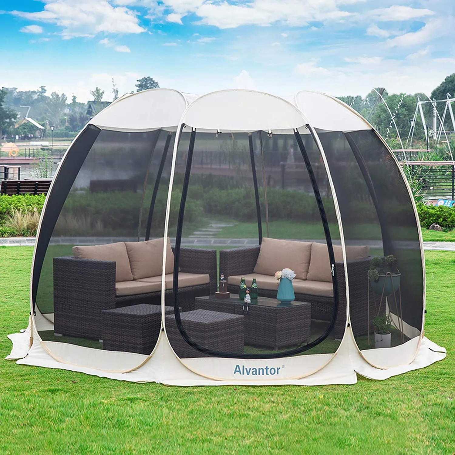 Alvantor 2-15 Person Pop Up Screen House Tent Instant Screened Gazebo For Deck/Patio