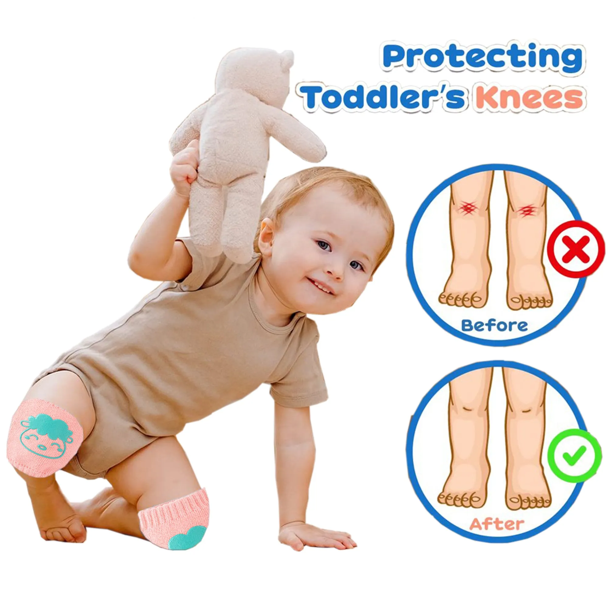 Babymoon | Set of 2 | Designer Baby Kneepads for Protection Knee Pads for Crawling, Anti-Slip Safety Protector | Kid | Lion