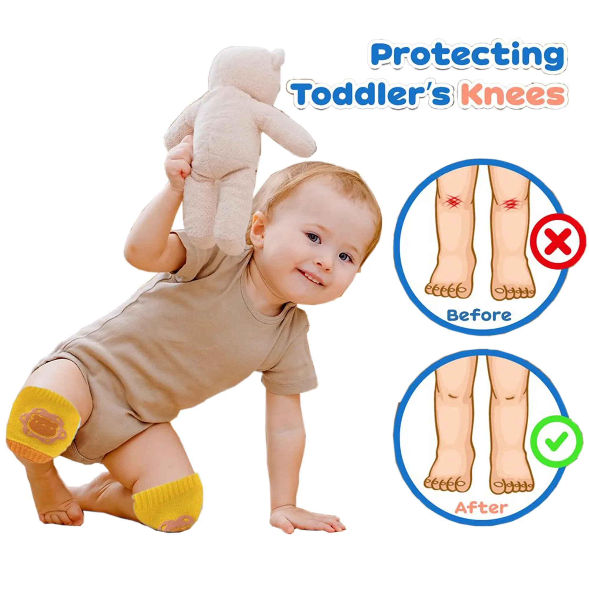 Babymoon | Set of 5 | Designer Baby Kneepads for Protection Knee Pads for Crawling, Anti-Slip Safety Protector | Multi