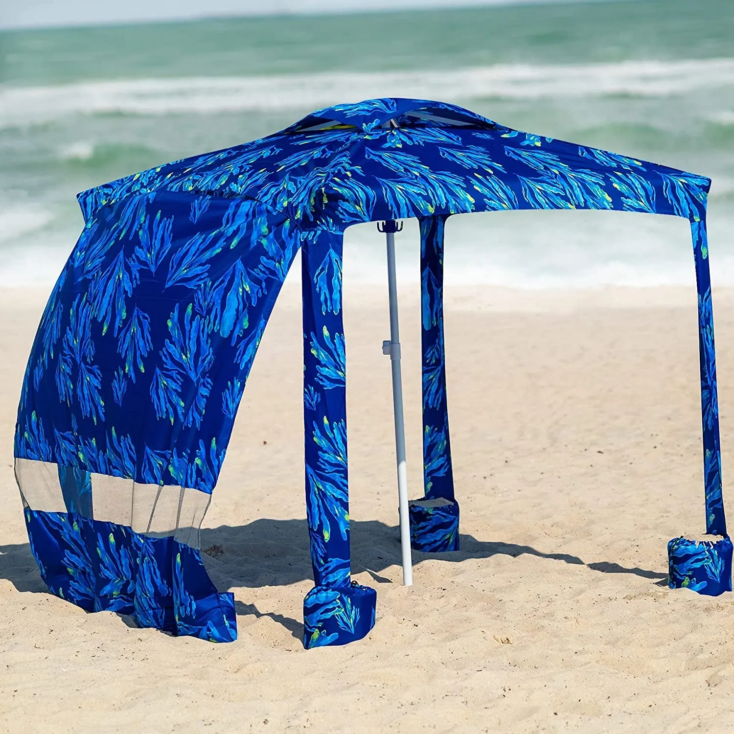 Beach Cabana, 6.2'×6.2' Beach Canopy, Easy Set up and Take Down, Cool Cabana Beach Tent with Sand Pockets, Instant Sun Shelter with Privacy Sunwall, Blue Paint