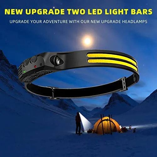 Beccason LED Headlamp Rechargeable 2PCS - 230° COB Super Bright Head Lights for Forehead, Hard hat Light for Adults, USB C Headband Flashlight for Work, Hiking, Running, Camping Essentials Gear