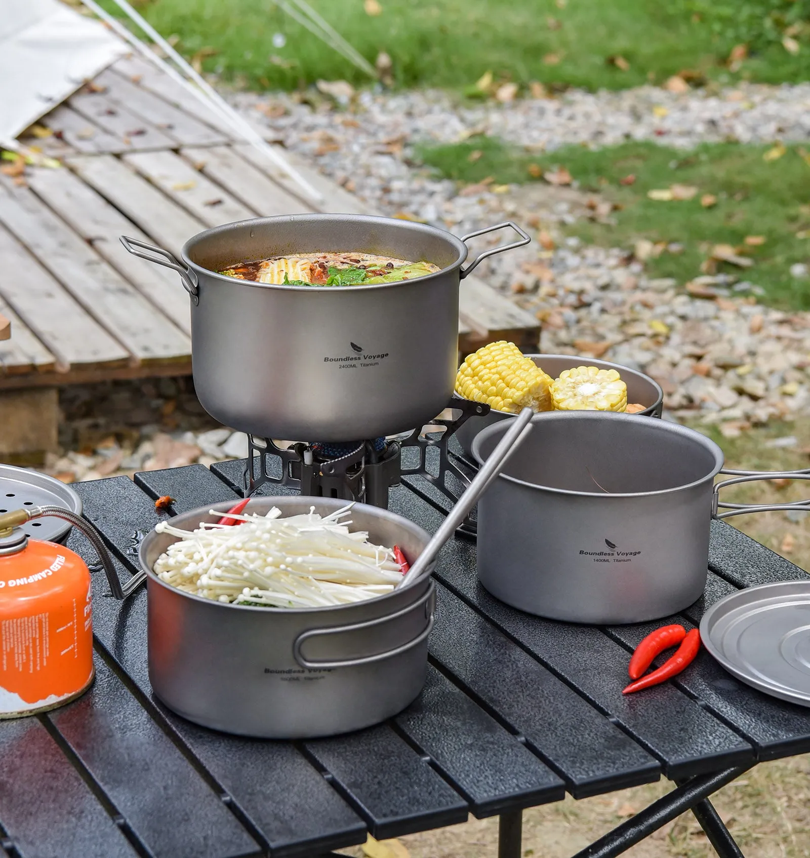 Boundless Voyage Lightweight 1400ml Titanium Pot Outdoor Portable Cooking Set