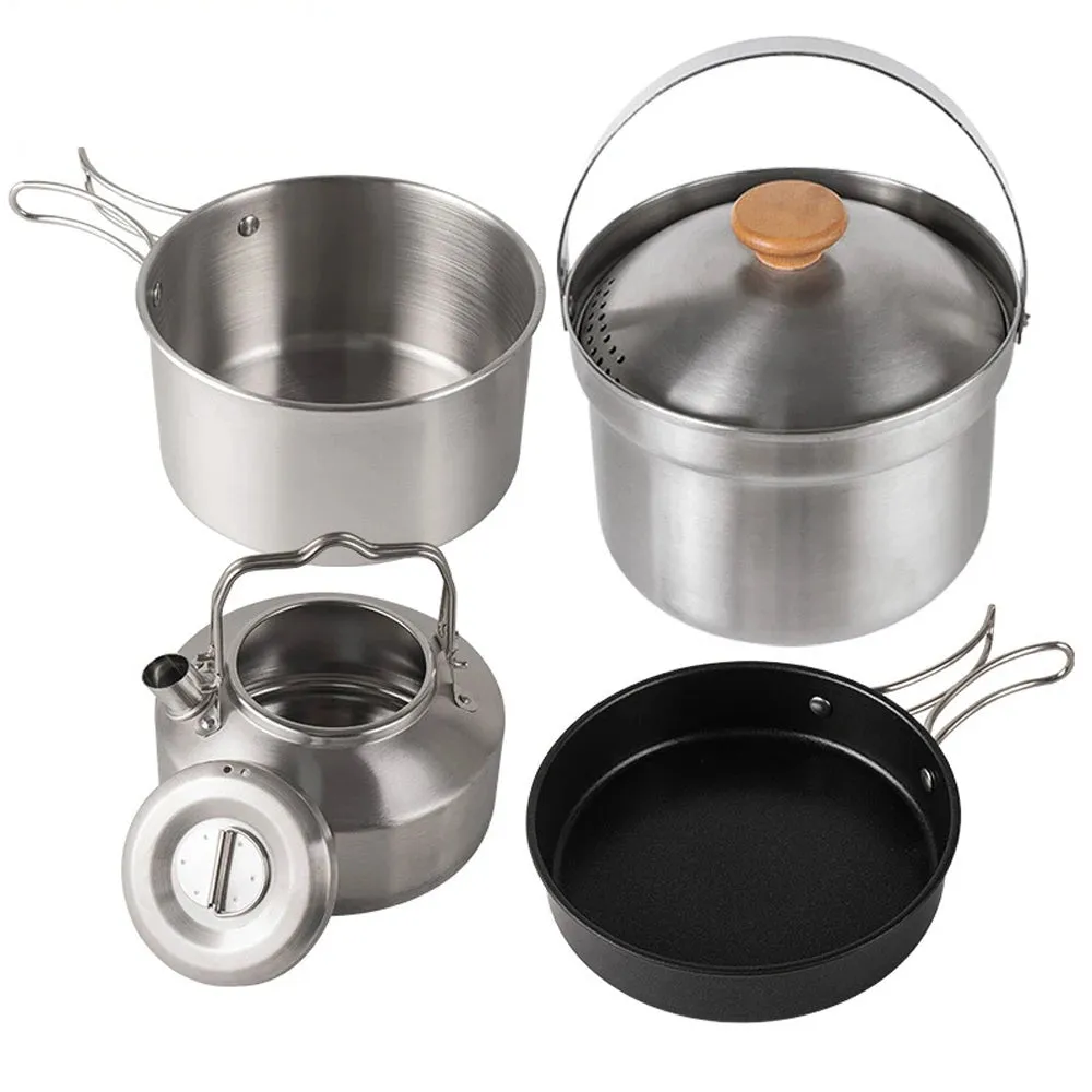 Camping Hiking Cookware Set Outdoor Portable Picnic Cookware Kit Stainless Steel Pot Frying Pan Kettle Travel Cooking Accessory