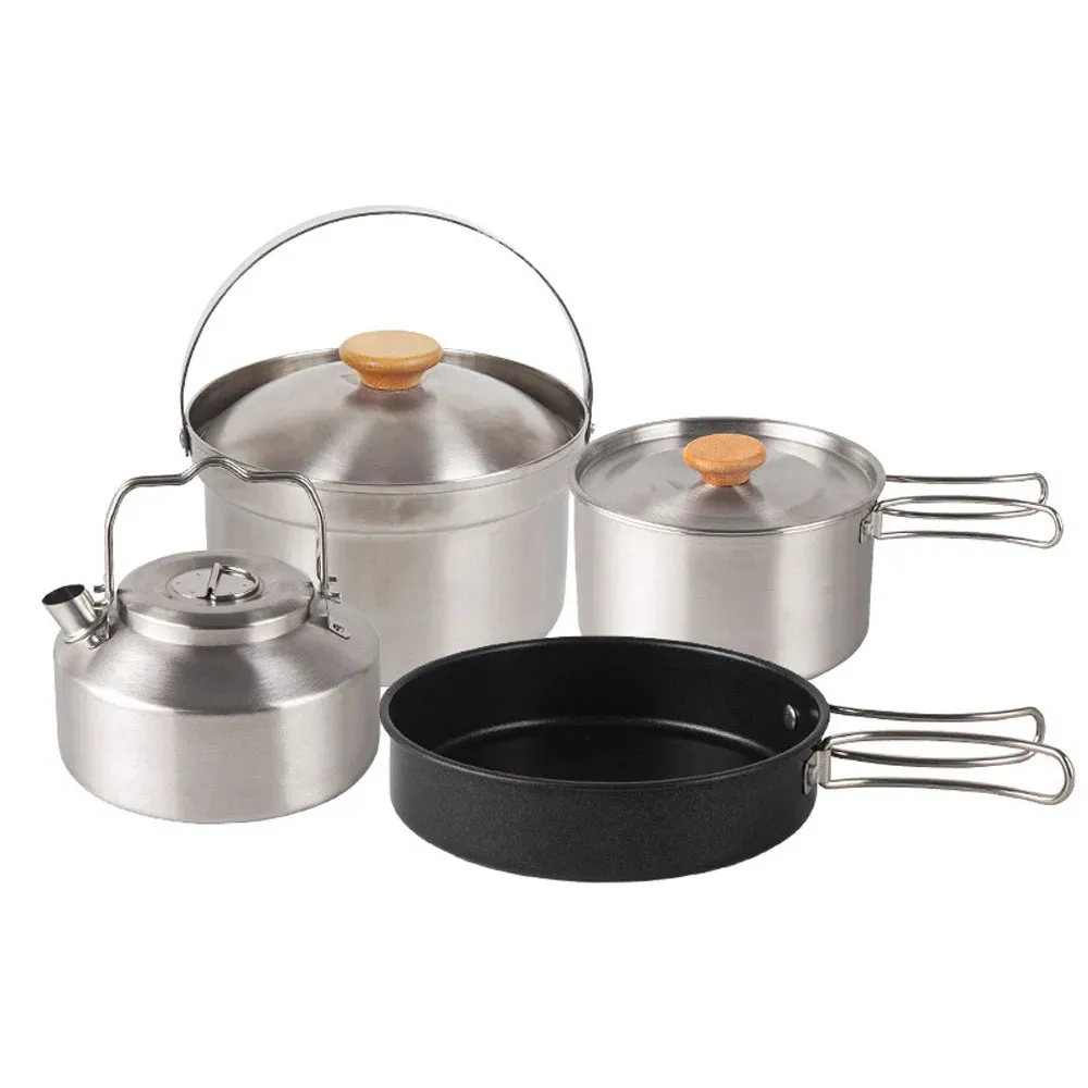 Camping Hiking Cookware Set Outdoor Portable Picnic Cookware Kit Stainless Steel Pot Frying Pan Kettle Travel Cooking Accessory