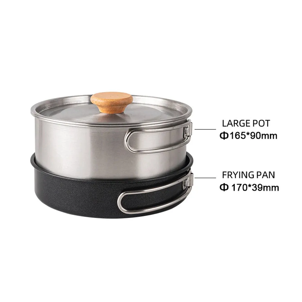 Camping Hiking Cookware Set Outdoor Portable Picnic Cookware Kit Stainless Steel Pot Frying Pan Kettle Travel Cooking Accessory