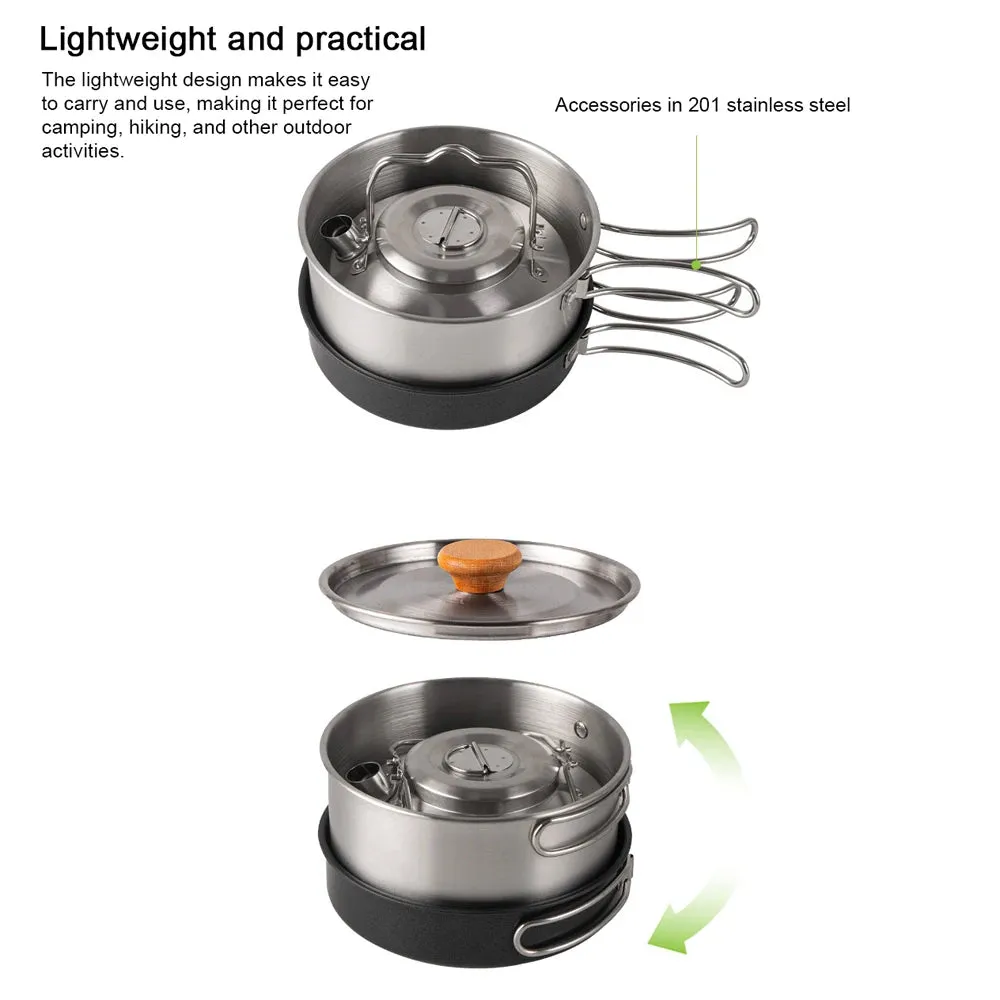 Camping Hiking Cookware Set Outdoor Portable Picnic Cookware Kit Stainless Steel Pot Frying Pan Kettle Travel Cooking Accessory