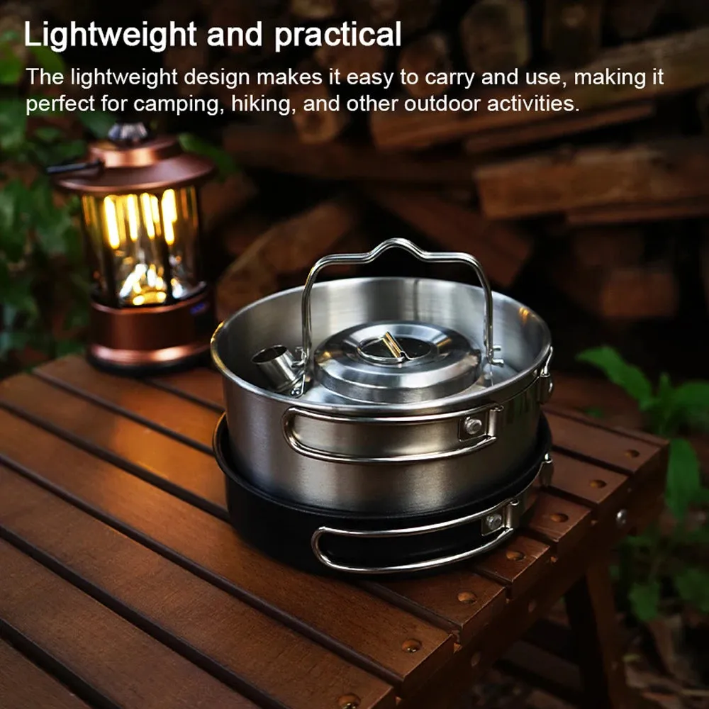 Camping Hiking Cookware Set Outdoor Portable Picnic Cookware Kit Stainless Steel Pot Frying Pan Kettle Travel Cooking Accessory