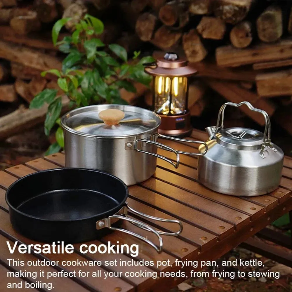 Camping Hiking Cookware Set Outdoor Portable Picnic Cookware Kit Stainless Steel Pot Frying Pan Kettle Travel Cooking Accessory