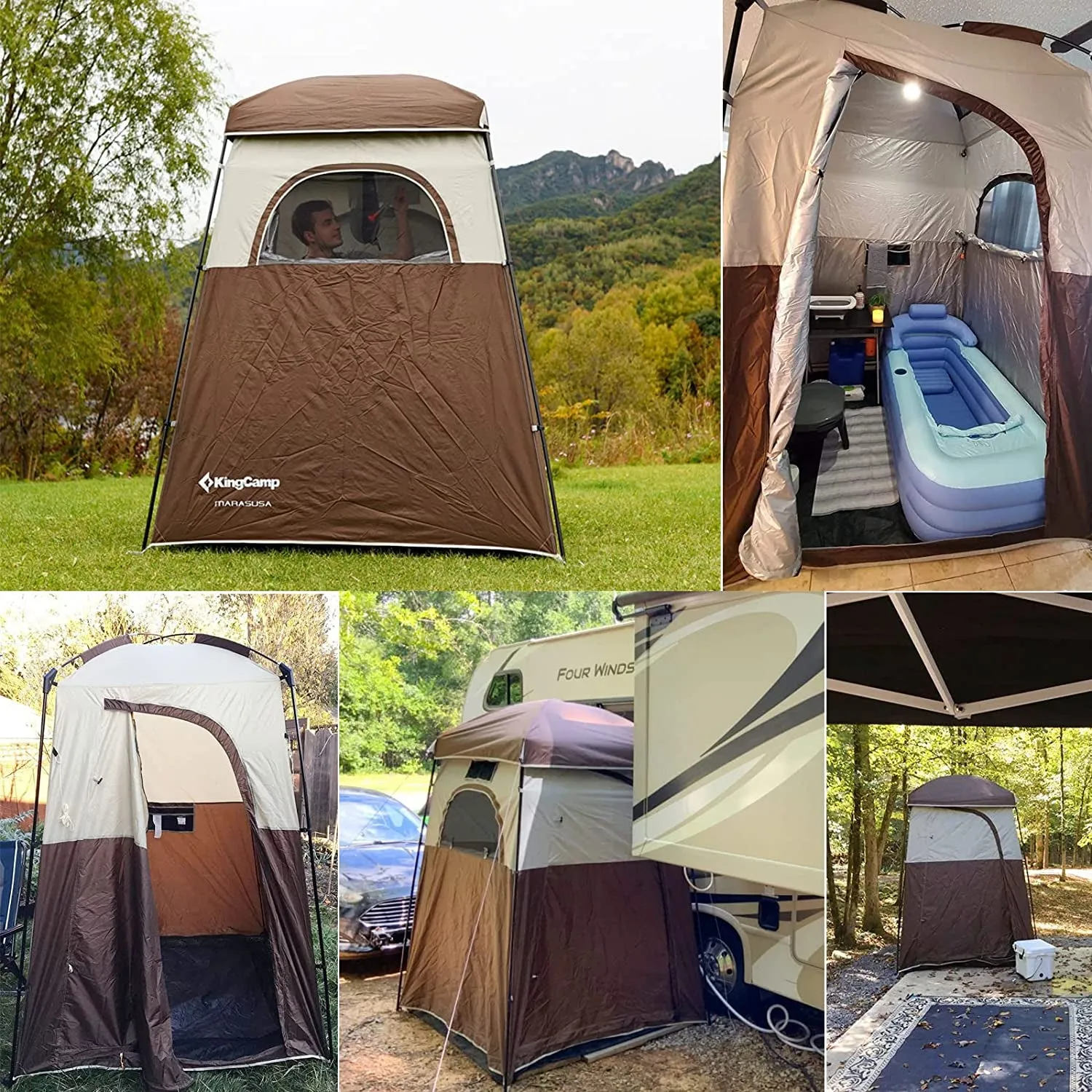 Camping Shower Tent Oversize Space Privacy Tent Portable Outdoor Shower Tents for Camping with Shower Bag Dressing Room Easy Set up Shower Privacy Shelter 1 Room/2 Rooms Toilet Tent