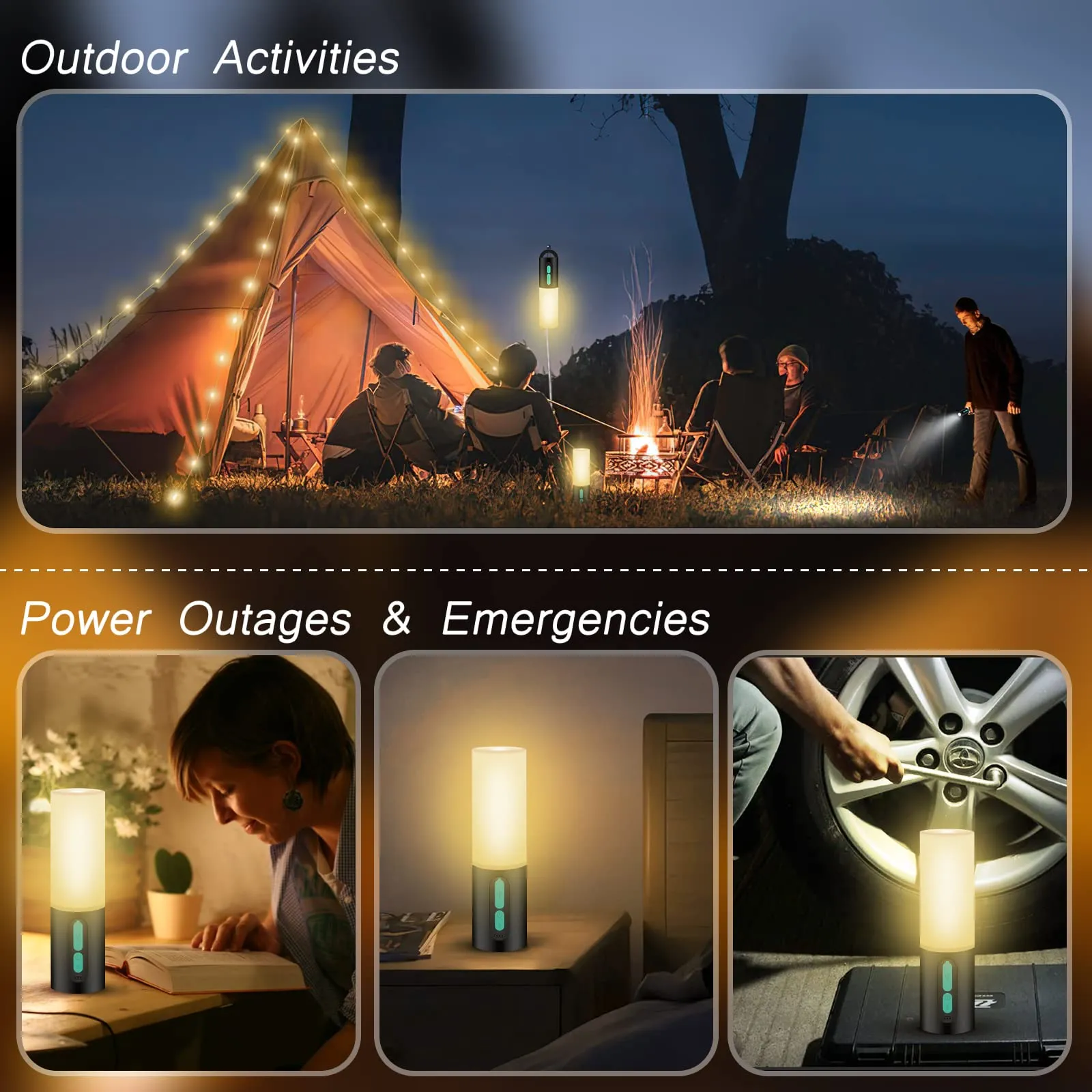 Camping String Lights-Camping Lantern with String Light(33Ft),Rechargeable Flashlights with 4000mAh Charger,IP44 Waterproof Camping Lights,Portable Lantern Flashlight for Emergency,Camping,Hiking