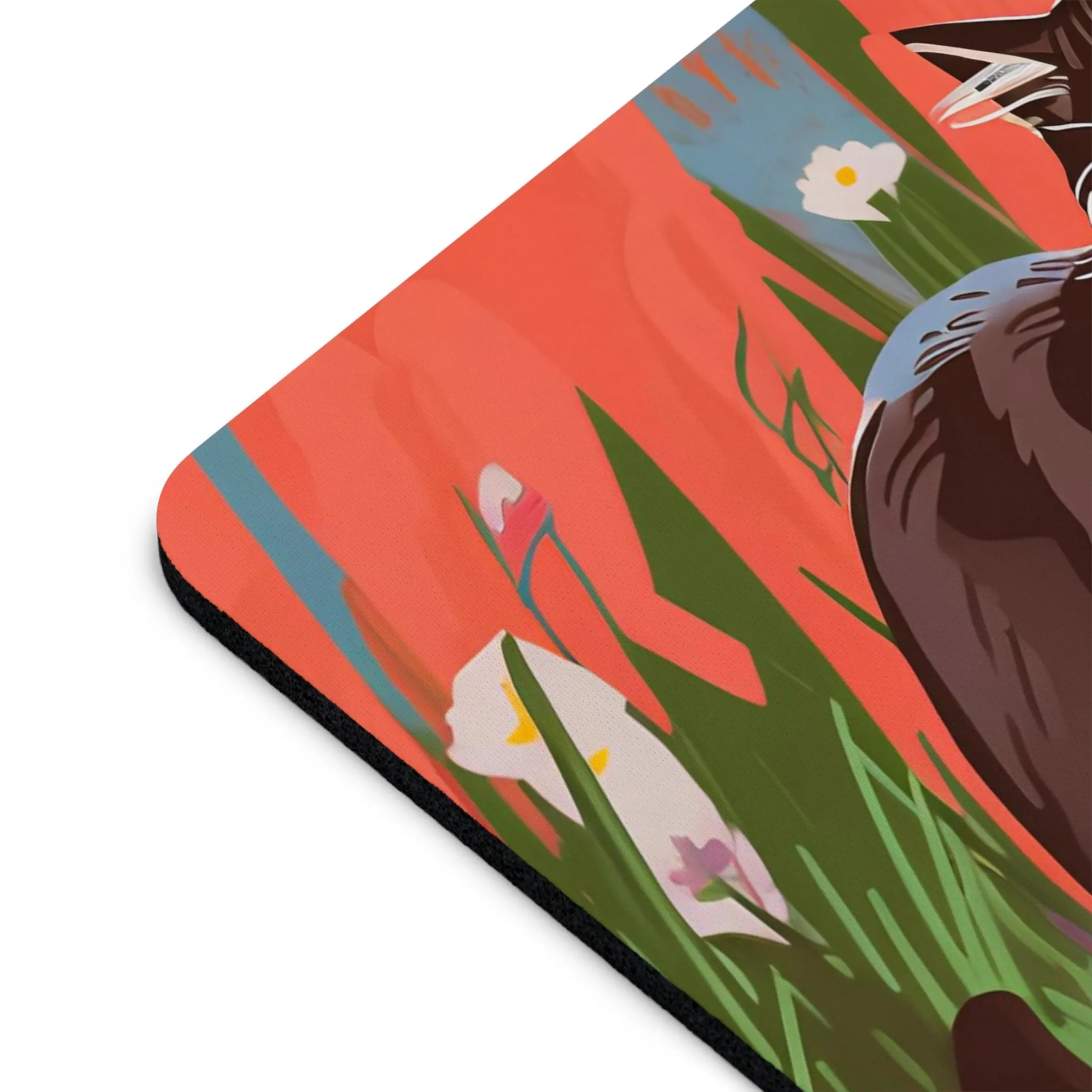 Cat with Wildflowers, Computer Mouse Pad - for Home or Office