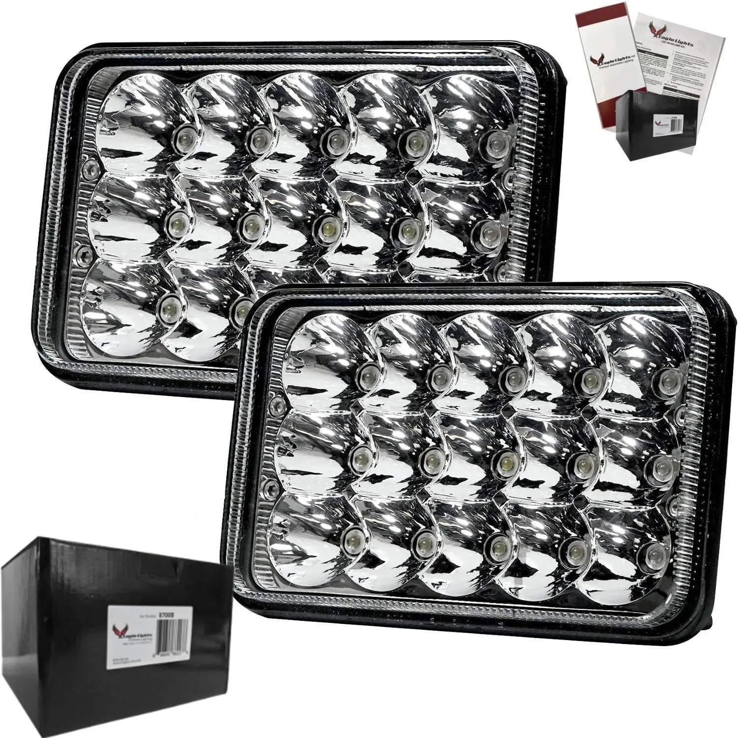 Eagle Lights 4x6 45W LED Headlights Sealed Beam Replacement for H4651 H4652 H4656 H4666 H6545 and more - 2 Pieces