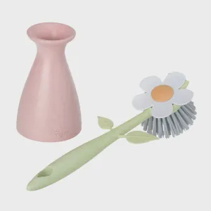 Florganic Dish Brush with Vase Pink