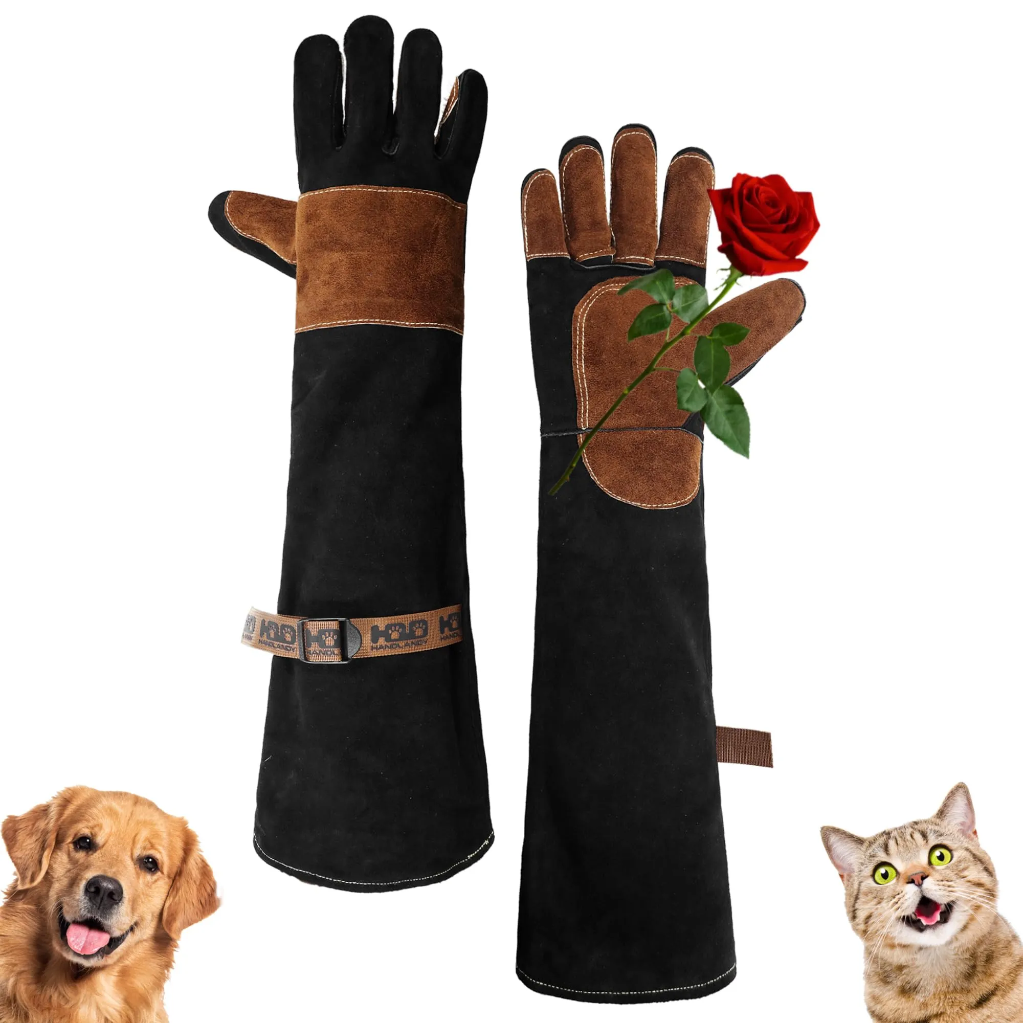 HANDLANDY 24 Inches Animal Handling Gloves Bite-Proof & Scratch-Resistant, Safe Durable Pet Gloves for Dogs, Cats, Falconry (Black, 24inch)13112