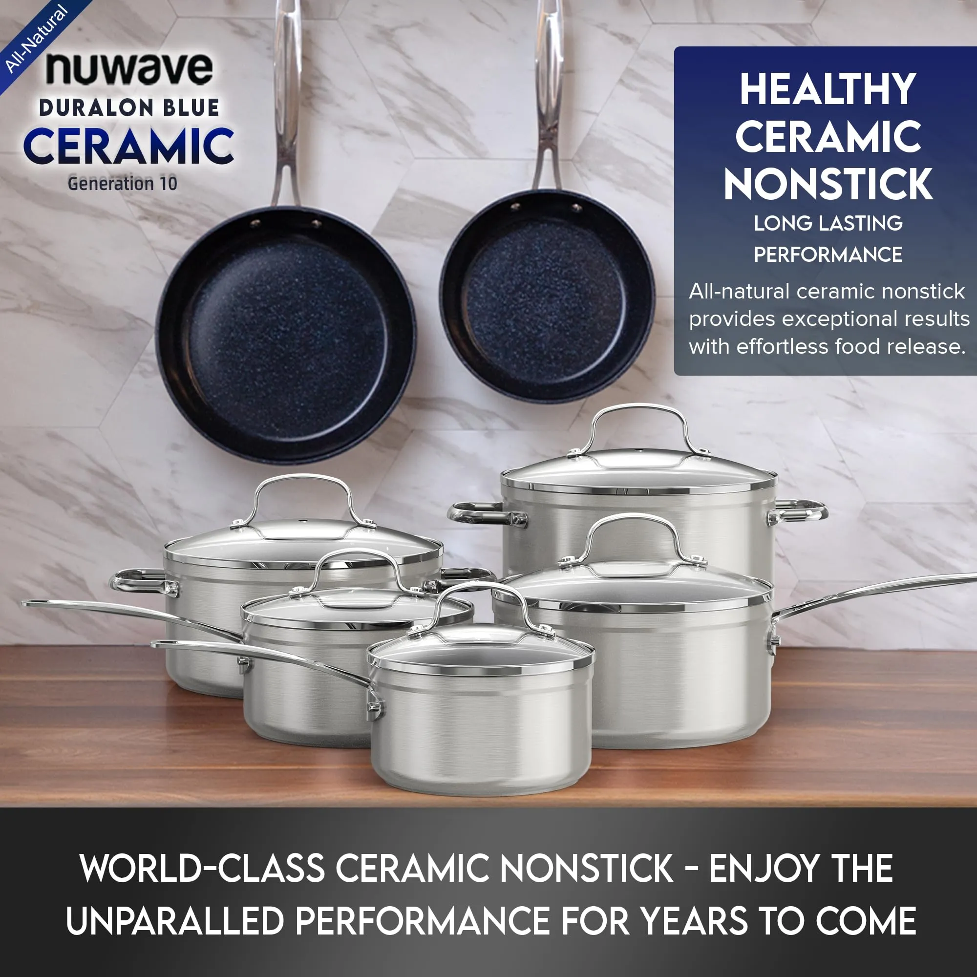 Healthy Duralon Blue Ceramic Nonstick Cookware Set,PFAS Free, Dishwasher Oven Safe, Induction Ready