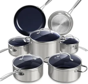 Healthy Duralon Blue Ceramic Nonstick Cookware Set,PFAS Free, Dishwasher Oven Safe, Induction Ready