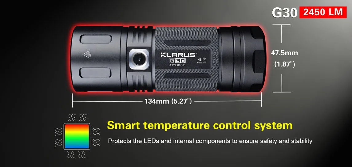 Klarus G30 3 x 18650 CREE MT-G2 2450 Lumen Flashlight