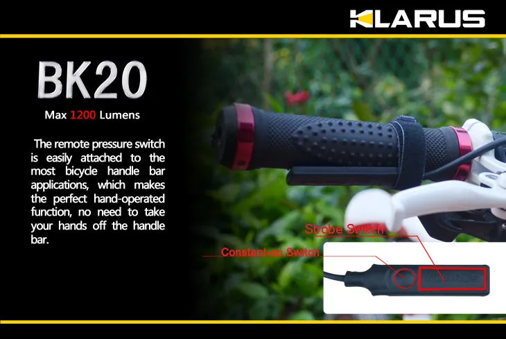 Klarus XT20   BK20AB Kit - Dual Head XM-L 1200 Lumen LED Flashlight and Bike Light