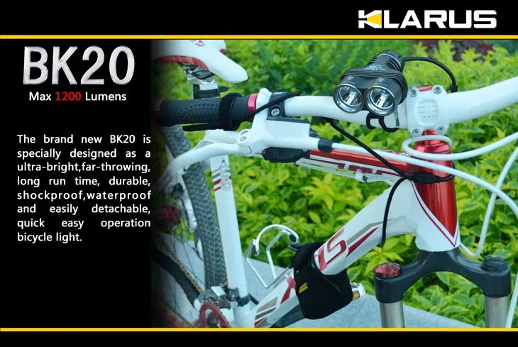 Klarus XT20   BK20AB Kit - Dual Head XM-L 1200 Lumen LED Flashlight and Bike Light