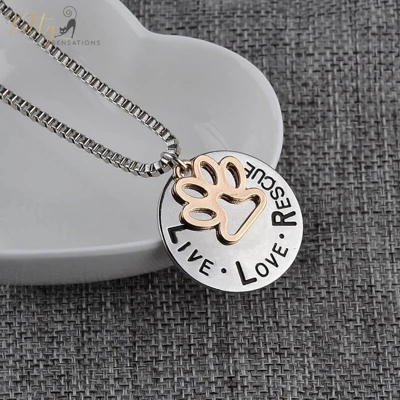 'Live Love Rescue' - Cat Necklace (Sterling Silver Plated)