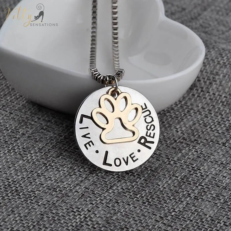 'Live Love Rescue' - Cat Necklace (Sterling Silver Plated)