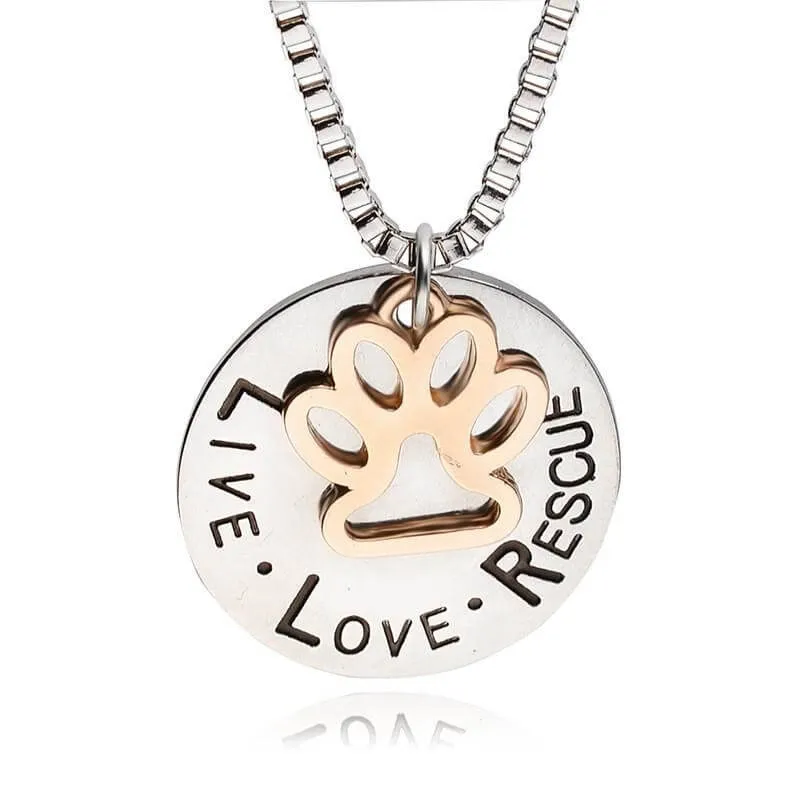 'Live Love Rescue' - Cat Necklace (Sterling Silver Plated)