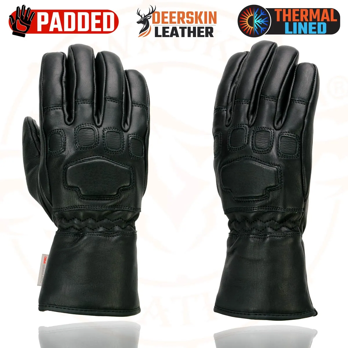 Milwaukee Leather MG7534 Men's Black Deerskin Gauntlet Motorcycle Hand