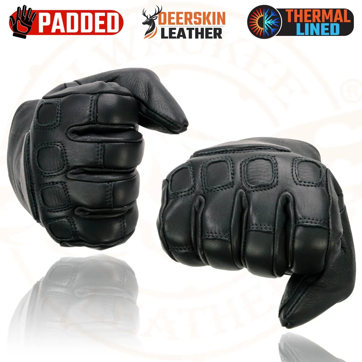 Milwaukee Leather MG7534 Men's Black Deerskin Gauntlet Motorcycle Hand