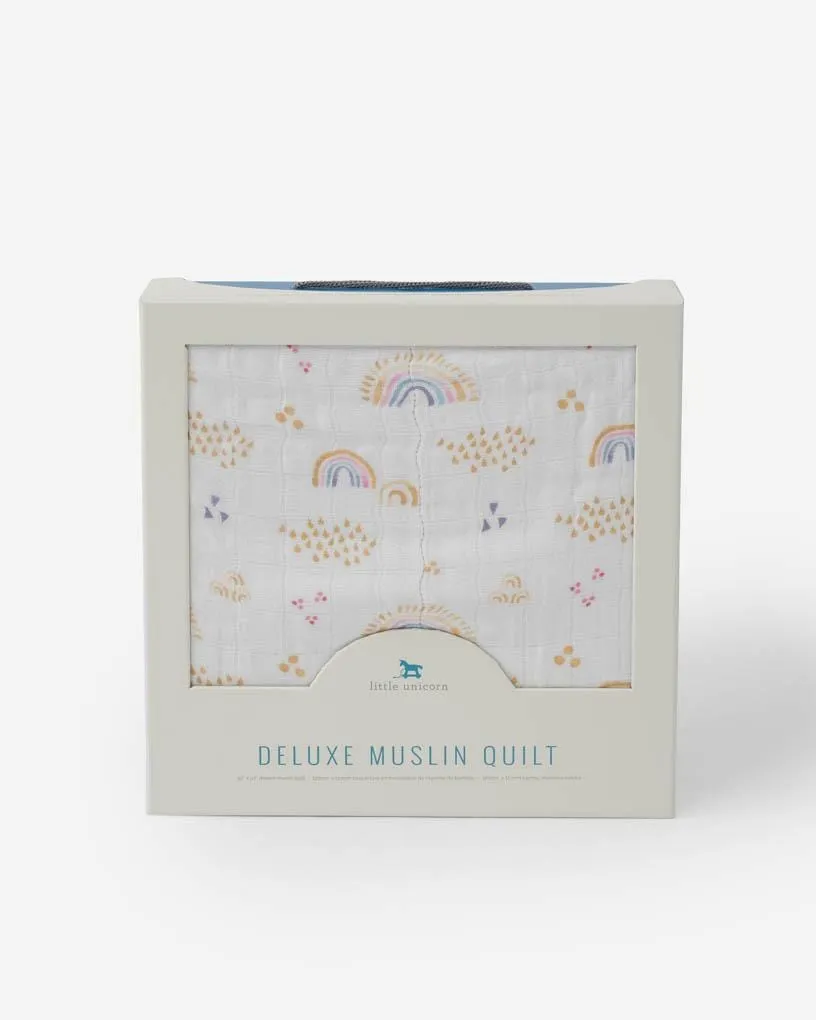 Original Deluxe Muslin Quilt - Rainbows & Raindrops *