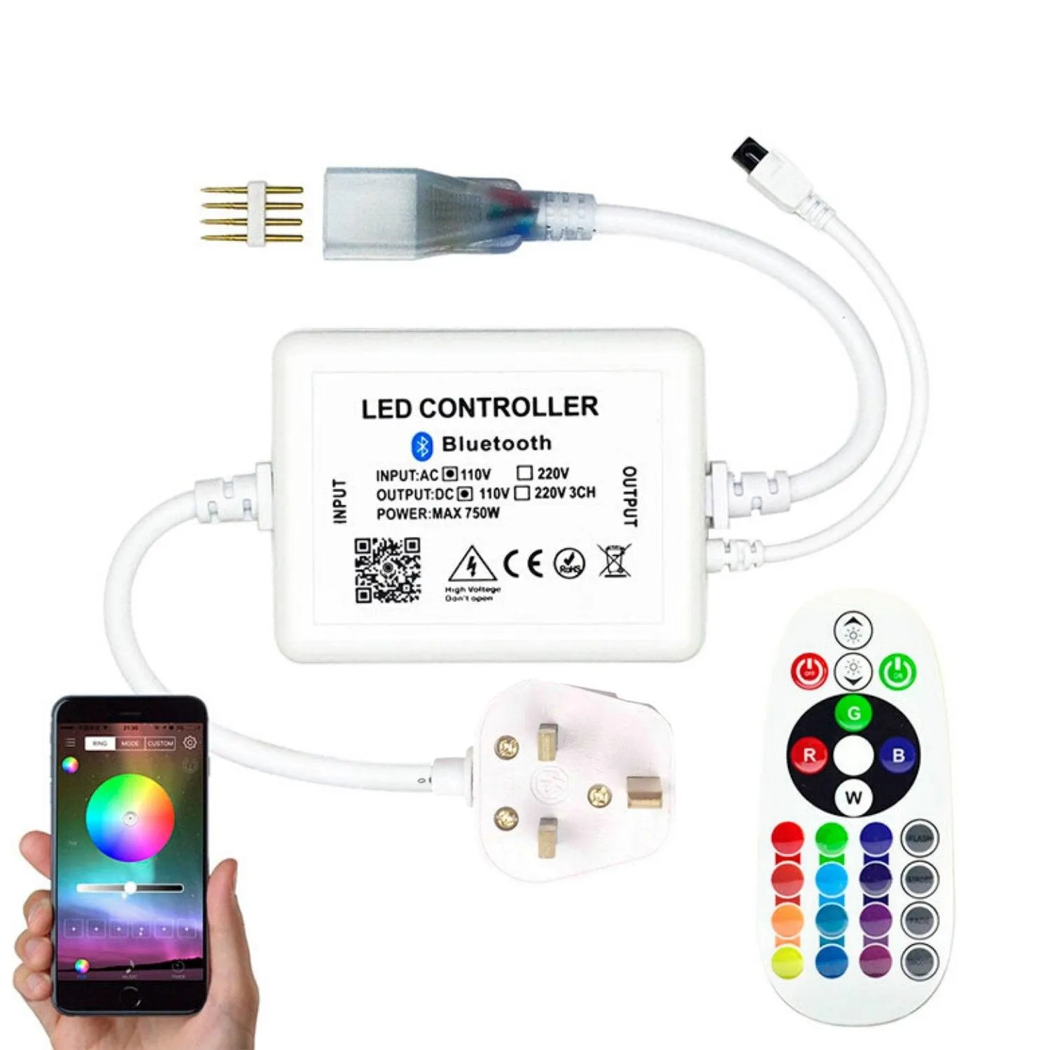 RGB LED Neon Flex 220V 240V 10x20mm Flat Shape IP65 Bluetooth App Control