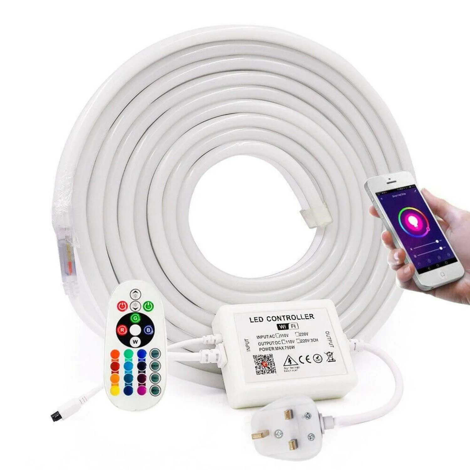 RGB Neon Flex 220V 240V 10x20mm Flat Shape IP65 WIFI App Control work with Alexa and Google