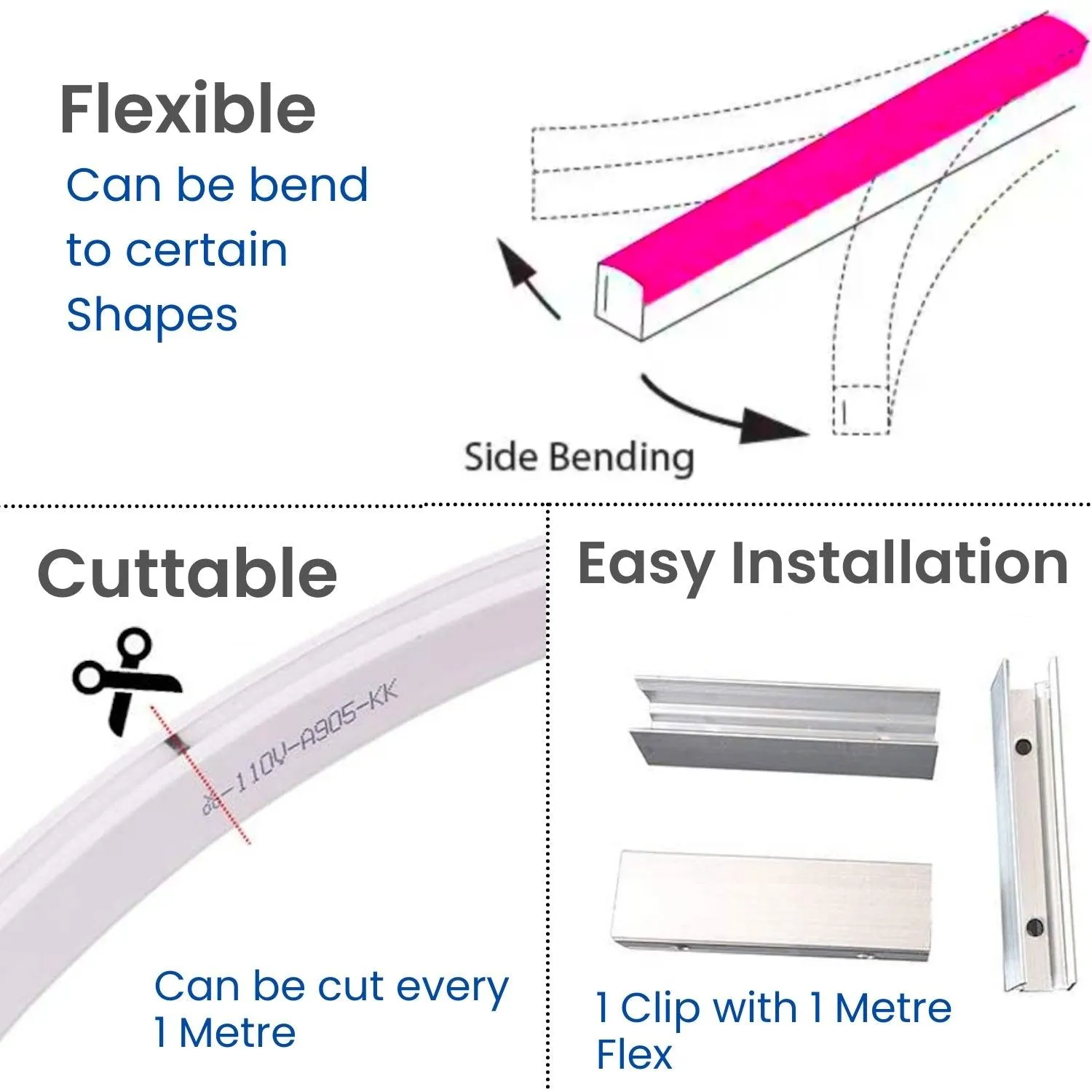 RGB Neon Flex 220V 240V 10x20mm Flat Shape IP65 WIFI App Control work with Alexa and Google