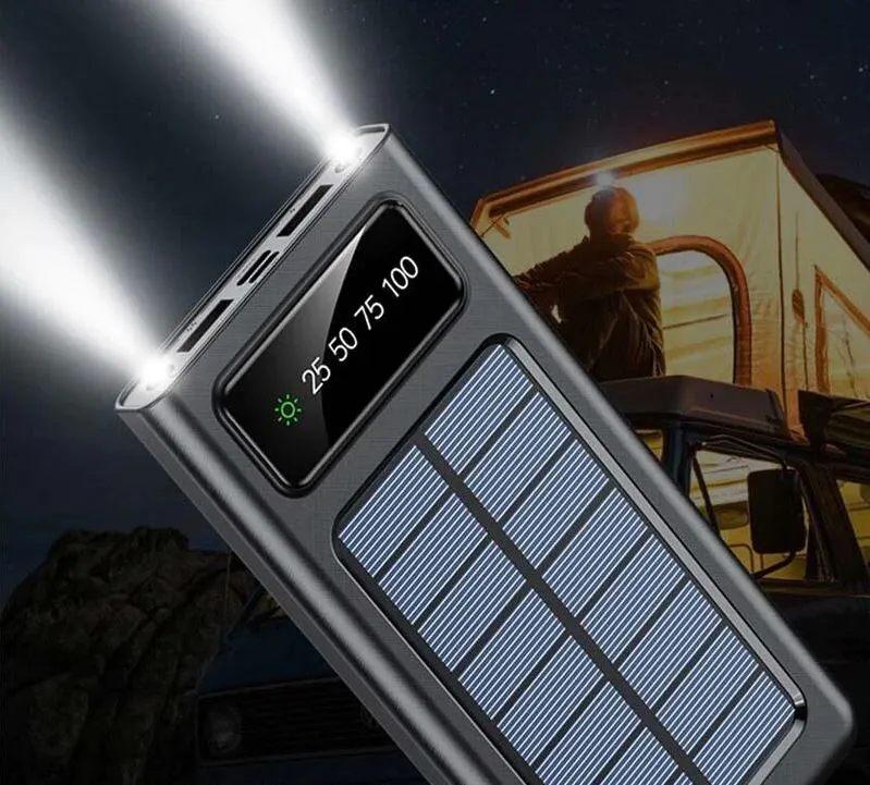 SMAXPlus™ Portable Solar Power Bank: 30,000mAH, 4 USB Built-in Cables, Waterproof Cell Phone Charger