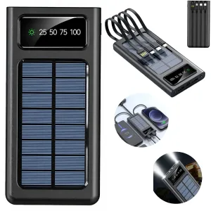 SMAXPlus™ Portable Solar Power Bank: 30,000mAH, 4 USB Built-in Cables, Waterproof Cell Phone Charger