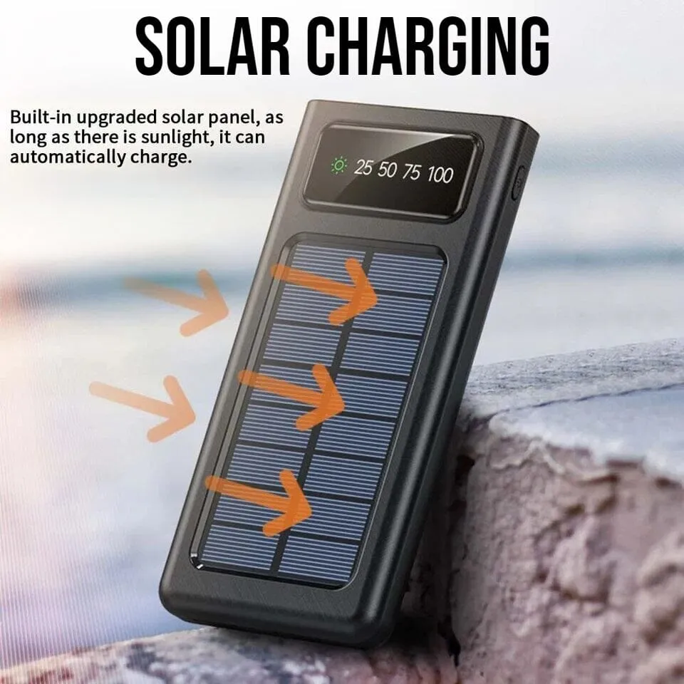 SMAXPlus™ Portable Solar Power Bank: 30,000mAH, 4 USB Built-in Cables, Waterproof Cell Phone Charger