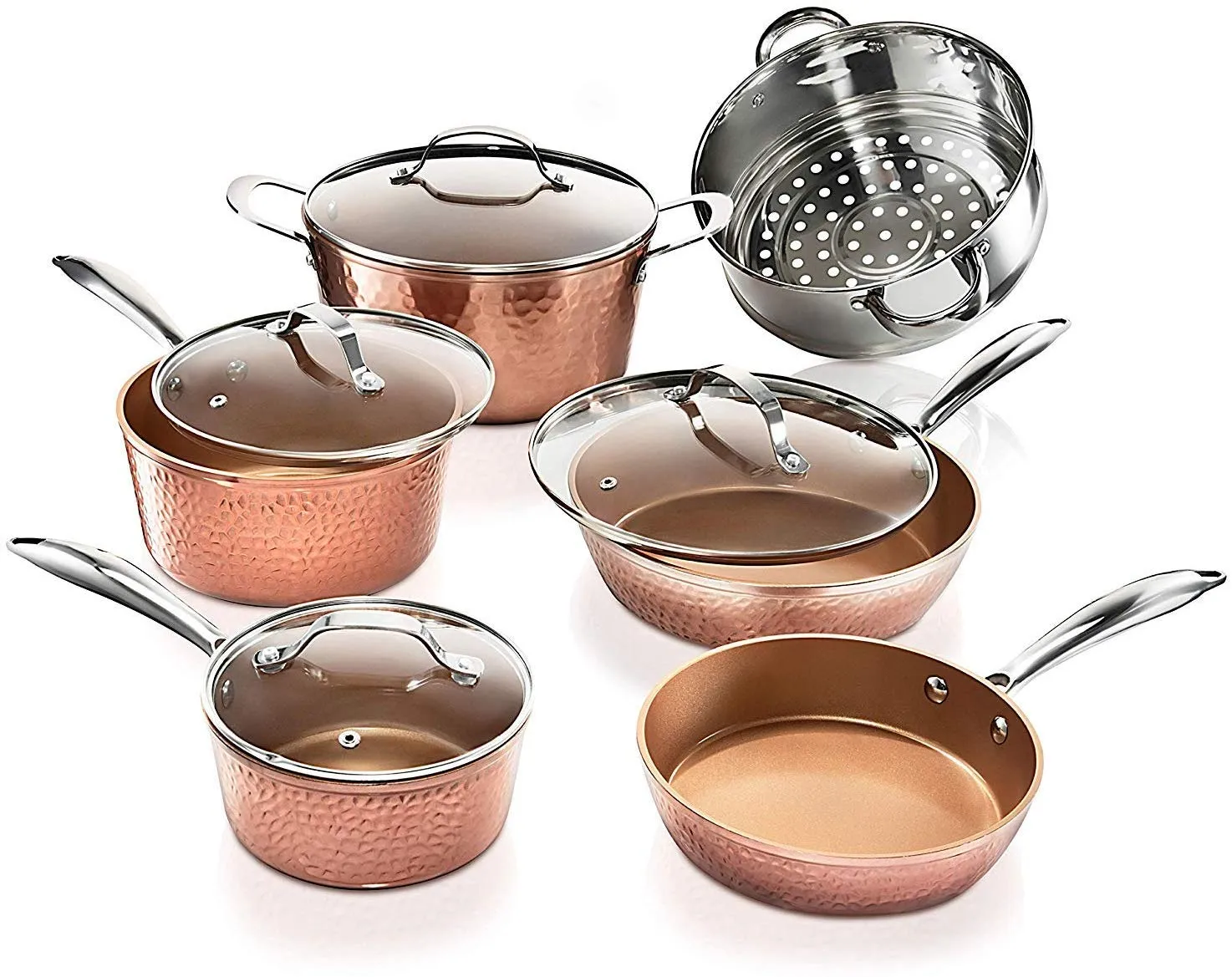 Steel Premium Hammered Cookware – 5 Piece Ceramic Cookware