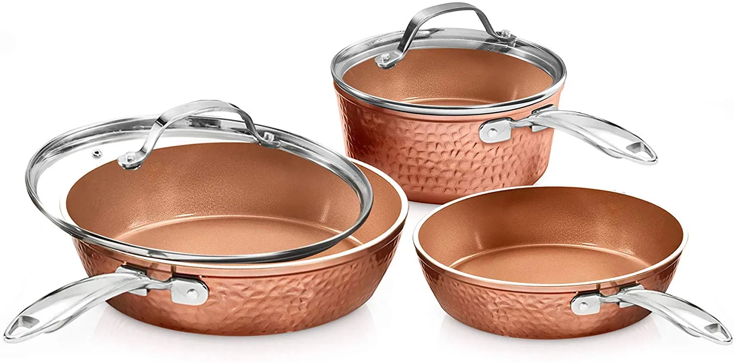 Steel Premium Hammered Cookware – 5 Piece Ceramic Cookware