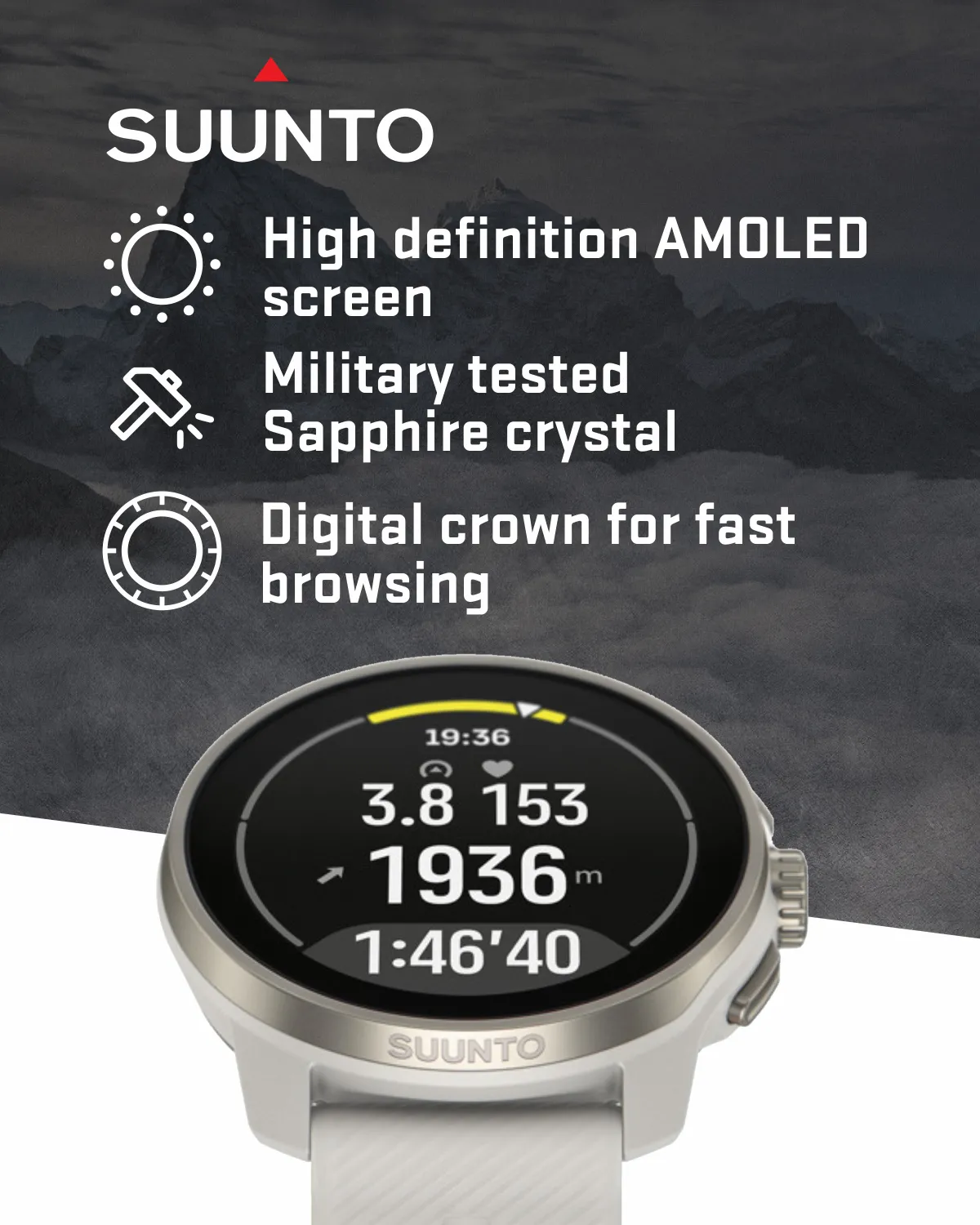 Suunto Race S GPS Sports Smartwatch, AMOLED Touchscreen w/ 13D Standby, Dualband GNSS, Global Offline Map, Advanced Training, Wearable4U