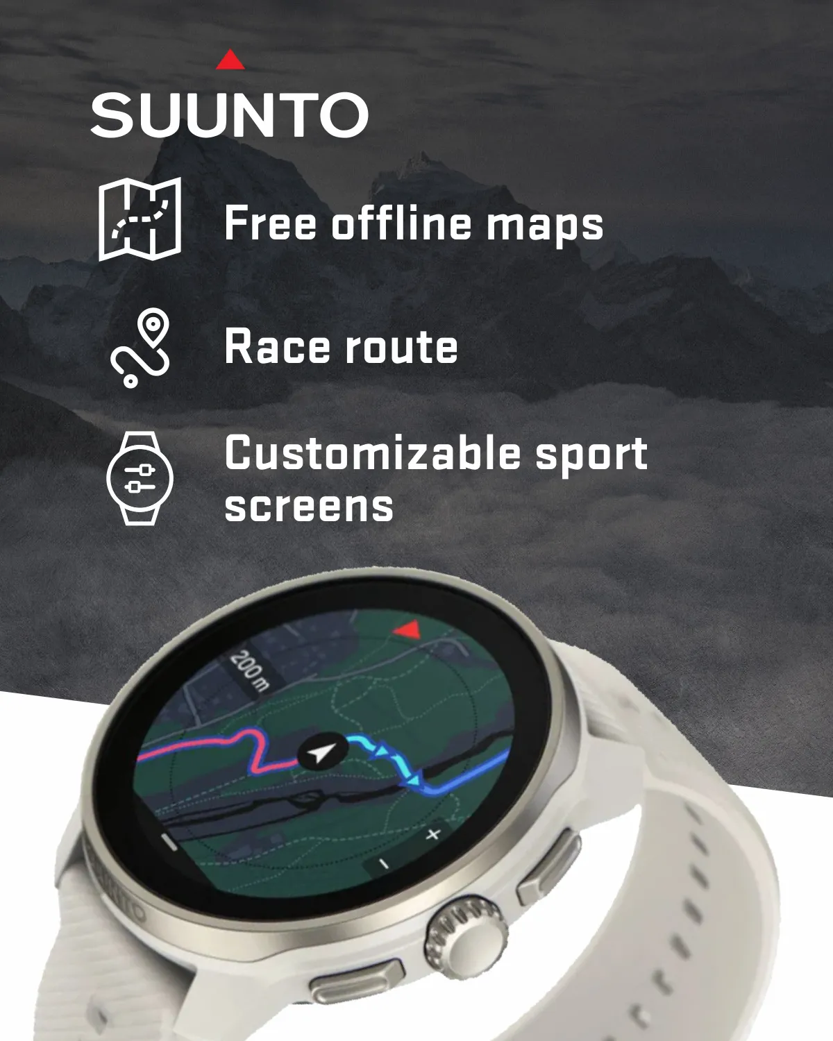 Suunto Race S GPS Sports Smartwatch, AMOLED Touchscreen w/ 13D Standby, Dualband GNSS, Global Offline Map, Advanced Training, Wearable4U