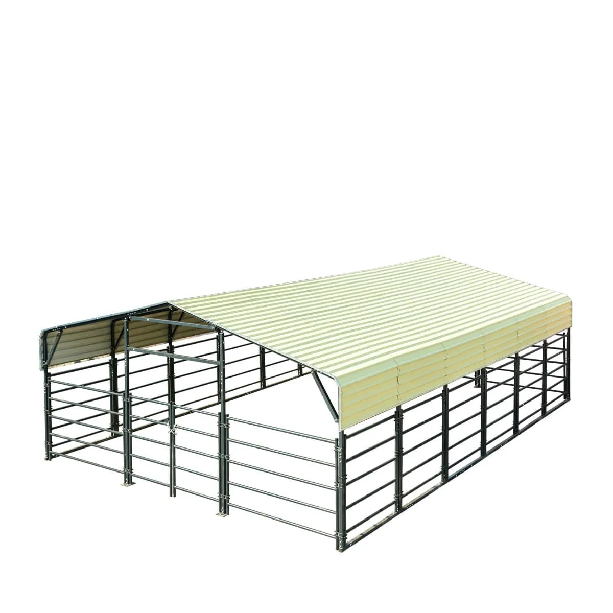 TMG Industrial 20’ x 30’ Livestock Corral Panel Metal Shed, 7’ Sidewall Height, 5’ Corral Panel Height, 600 Sq-Ft, 27 GA Corrugated Panels, TMG-MS2030LC