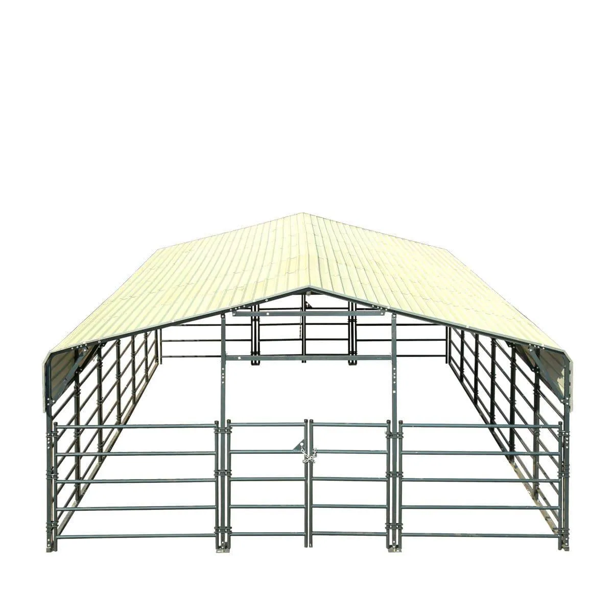 TMG Industrial 20’ x 30’ Livestock Corral Panel Metal Shed, 7’ Sidewall Height, 5’ Corral Panel Height, 600 Sq-Ft, 27 GA Corrugated Panels, TMG-MS2030LC