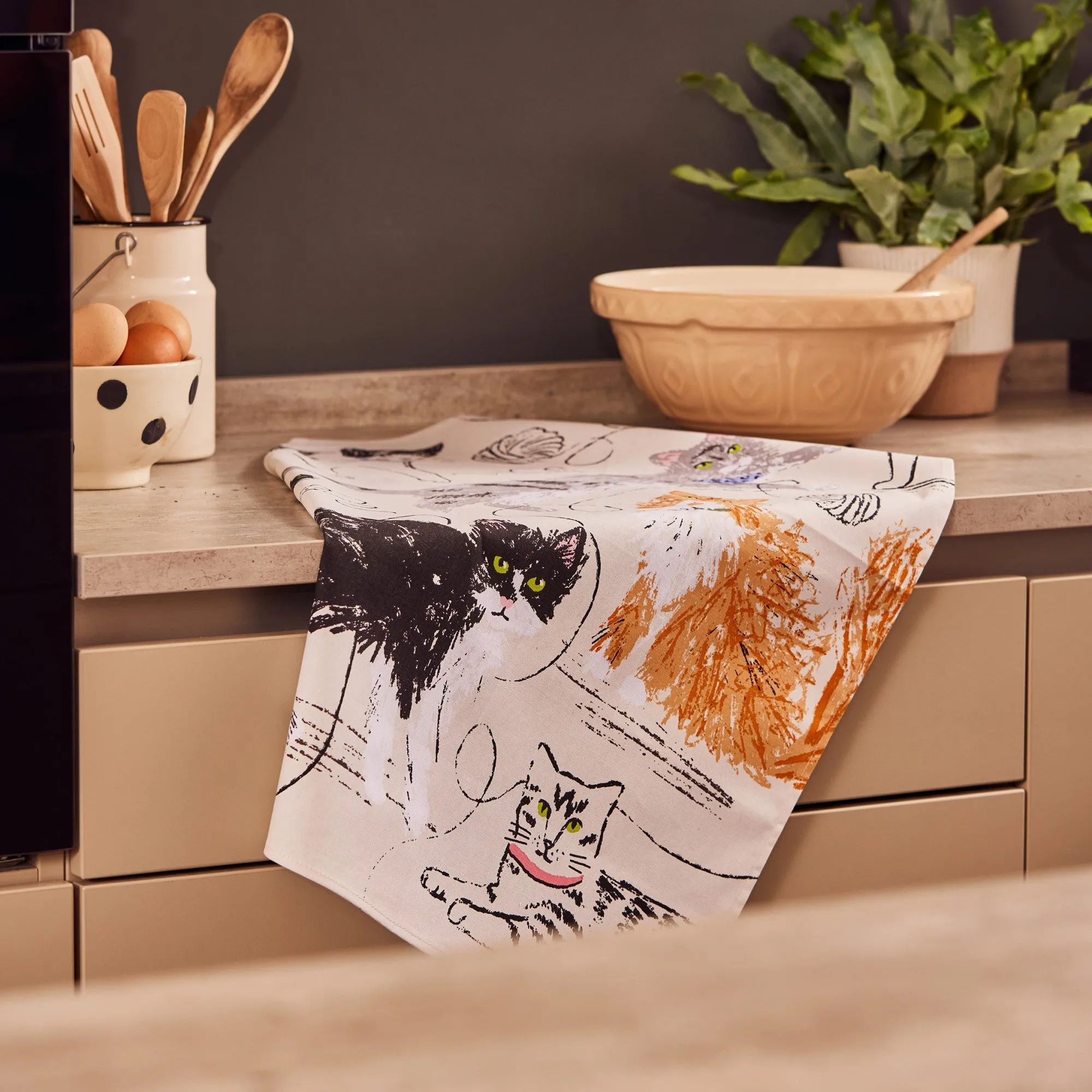 Ulster Weavers Feline Friends Tea Towel - Cotton One Size in Grey