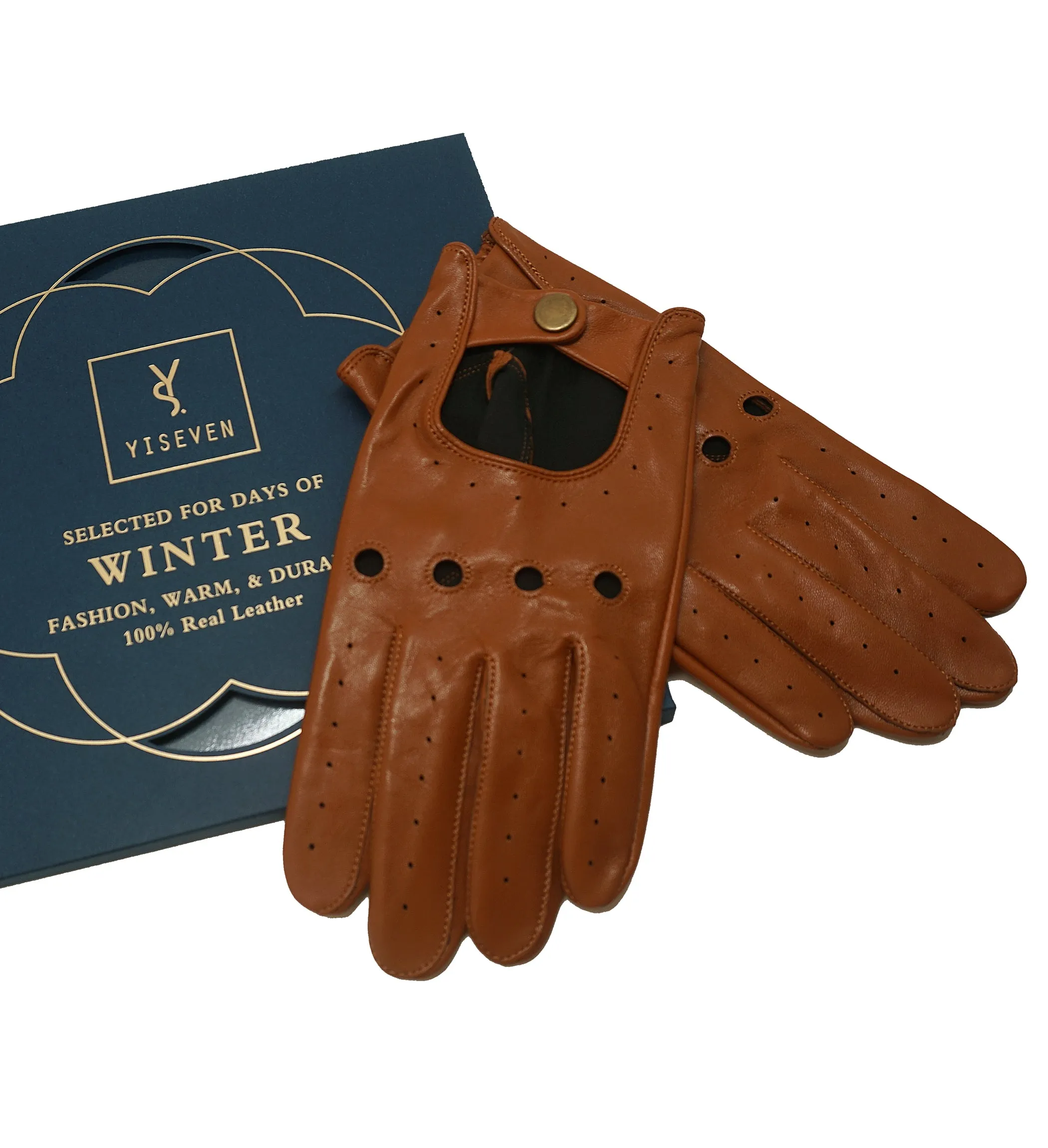 YISEVEN Men's  Chic Sheepskin Leather  Gloves